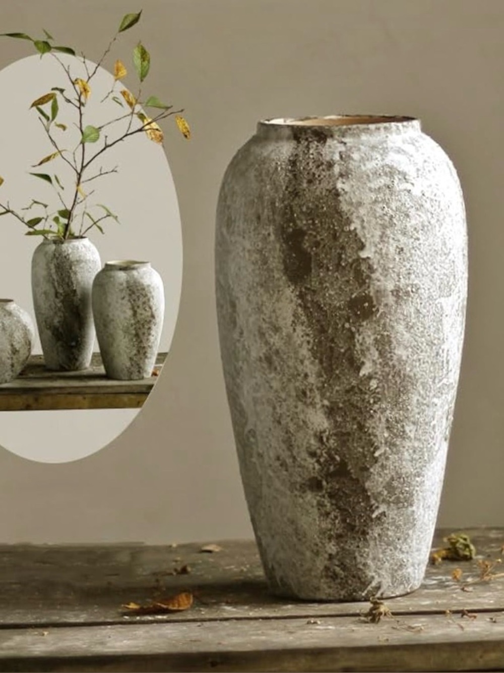 Rustic Ceramic Vase 13.8in Terracotta Farmhouse Table Decor NEW